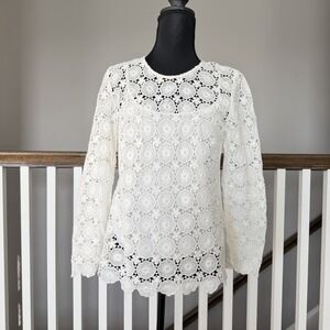 Boden Crochet Lace Lined Top Womens US 4 White Scalloped Coquette Feminine